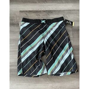Art Class Boys Striped Board Shorts Size 18 NWT UPF 50+ Black